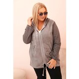Kesi Włoski Women's Plus Size sweatshirt, washed, with a hood and BKLYN print, graphite Cene