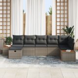 vidaXL 7-delni set vrtnega kavča z blazinami Siva Poli Ratan | Shoptok.si