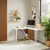 MID.YOU kotna pisalna miza kovina, leseni material bela, barve hrasta | Shoptok.si