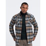 Ombre Men's checkered flannel shirt with pockets - gray-yellow Cene