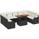 vidaXL 10-dijelni set sofe za vrt s jastučićima crni poli ratan akacija, Dvosjedna sofa za vrt s jastučićima crni poli ratan Cijene