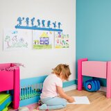 Wallxpert metalni zidni držač za dečije crteže PLY-ED-35, siluete dece u igri, 70 x 13 cm, plavi Cene