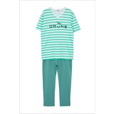 Trendyol men's green striped regular fit knitted pajama set Cene