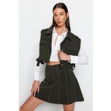 Trendyol Khaki Stone Accessory Mini Skater/Knitted Waistless Skirt | Shoptok.si
