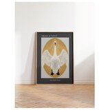 Wallxpert uramljena slika 115230, The White Swan Hilme af Klint, beli labud u zlatnom ovalu, 50 x 70 cm, ram u boji prirodnog drveta Cene