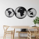 Wallxpert metalni zidni ukras 5191, mapa sveta u 3 kružna panela u obliku globusa, 38 / 50 / 38 cm, crni | Eponuda.com