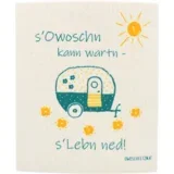 Gobasta krpa "s'Owoschn kann wartn - s'Lebn ned!" - petrolej/rumena