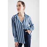 Lafaba Women's Navy Blue Striped Satin Shirt cene