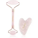 Massage Roller and Guasha Rose Quartz valjak za masažu za lice i pomagalo za masažu