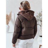 DStreet Kurtka damska zimowa krótka GLAMVO puchowa z kapturem brązowa | Shoptok.si