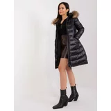 Fashion Hunters Black quilted winter jacket with fur