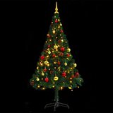 vidaXL Umetna novoletna jelka z bučkami in LED lučkami zelena 150 cm | Shoptok.si