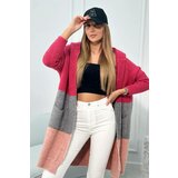 Kesi Sweater with wool tri-color fuchsia+gray+powder pink Cene