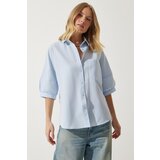  Women's Sky Blue Balloon Sleeve Poplin Shirt | ePonuda.com