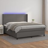 vidaXL Box spring postelja z vzmetnico LED siva 180x200cm umetno usnje Cene