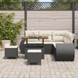vidaXL 8-delni vrtni kavč set z blazinami Črn poli ratan akacija | Shoptok.si