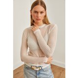 Olalook Women's White Openwork Transparent Seasonal Knitwear Blouse Cene