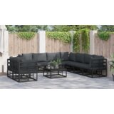  Vrtna sedežna garnitura z blazino 9 pcs Črna Aluminij - - črna - 93.95 - 283 x 283 x 71 cm - | Shoptok.si