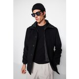 Trendyol Black Men's Regular Fit Standing Collar Wool Blended Winter Coat Cene