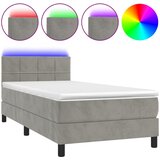 vidaXL Box spring postelja z vzmetnico LED svetlo siva 90x190cm žamet, (20723296) Cene