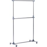 HOMCOM stojalo za oblačila z nastavljivo višino in podaljškom, 4 vrtljiva kolesca, iz nerjavečega jekla in ABS, 165x48x180cm, (20755356) Cene