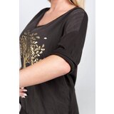 New collection Brown blouse with a print with an admixture of linen | shoptok.hr
