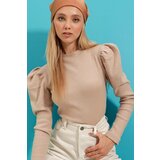 Trend Alaçatı Stili Women's Beige Princess Sleeve Half Turtleneck Camisole Blouse Cene