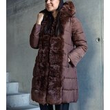 Gemre Brown long quilted jacket with detachable sleeves decorated with fur Louis | shoptok.hr