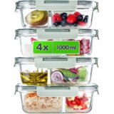 KADAX Posode za hrano Set steklenih posod 4x 1L z razdelilniki Škatla za malico, (5000355228) | Shoptok.si