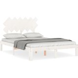 The Living Store Posteljni okvir z vzglavjem bel trden les - Posteljni Okvir, (21523266) | Shoptok.si