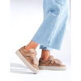 SHELOVET Beige suede sneakers with fur Cijene