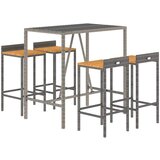  5-dijelni vrtni barski set sivi od poliratana i drva bagrema Siva 110 cm table length | Shoptok.si