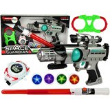Space Warrior Set Laser Gun Lightsaber Handcuffs Disc Thrower Cene