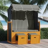 vidaXL Ležaljka za plažu s krovom crno-siva od poliratana i drva | shoptok.hr