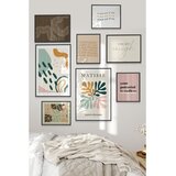 Wallxpert set od 8 uramljenih slika Çgs-029, zemljani tonovi – matisse kolaž, apstraktne šare i inspirativni citati, crni ram | Eponuda.com