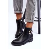 Boto Leather Ankle Boots with Flat Heel Black Meronei | Shoptok.si