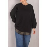 armonika Women's Dark Khaki Back Plaid Pattern Sweatshirt