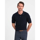 Ombre Men's structured knit polo shirt - navy blue Cene