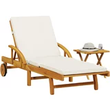 vidaXL Ležaljka za sunčanje s jastukom i stolićem masivno drvo bagrema