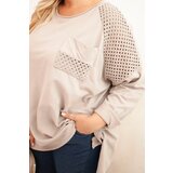 Kesi Włoski Plus Size women's cotton blouse with print beige | Shoptok.si