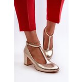 Boto Faux Leather Pumps on Block Heel Gold Raniyah | shoptok.hr