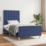 The Living Store Posteljni okvir z vzglavjem moder 90x200 cm blago - Posteljni Okvir Z Vzglavjem, (21531074) | Shoptok.si