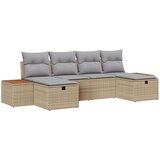 vidaXL Set 6 Vrtnih Kavčev z Blazinami Bež Poli Ratan, (22092156) | Shoptok.si