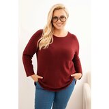 Kesi Włoski Plus size women's sweater with a boat neckline burgundy Cene
