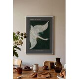 Wallxpert uramljena slika 115232, The White Swan Hilme af Klint, beli labud na tamnoj pozadini, 50 x 70 cm, beli ram Cene