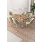 Hanah home trpezarijski set Jita, sto i 6 stolica, ploča u dekoru Hazar, zlatne noge, krem tkanina Babyface | Eponuda.com