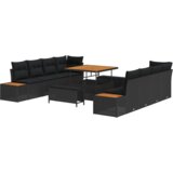 vidaXL 11-delni vrtni kavč set z blazinami črni poli ratan akacija | Shoptok.si