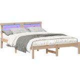 vidaXL Konstrukcija postelje z LED lučmi z vzglavjem Rjava 135 x 190 cm Borovo les | Shoptok.si