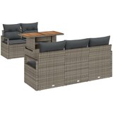 vidaXL 6-delni vrtnosofni set z blazinami siva poli ratan akacija, dvosed vrtnosof z blazinami siva poli ratan | Shoptok.si