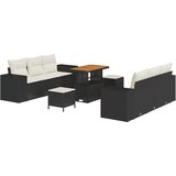 vidaXL 9 Dijelni Vrtni Kauč Set s Jastučićima Crni Poli Ratan Acacia, 3 Dijelni Vrtni Diningset s Jastučićima Crni Poli Ratan Acacia | shoptok.hr